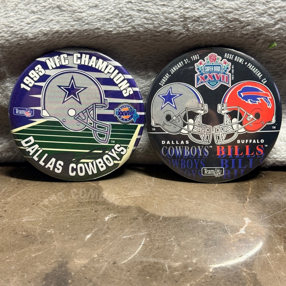 Team NFL Pinback Buttons OS Multi Dallas Cowboys 1993 Super Bowl XXVII 2pc